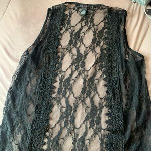 Polly & Esther Black Lace Sleeveless Duster Vest